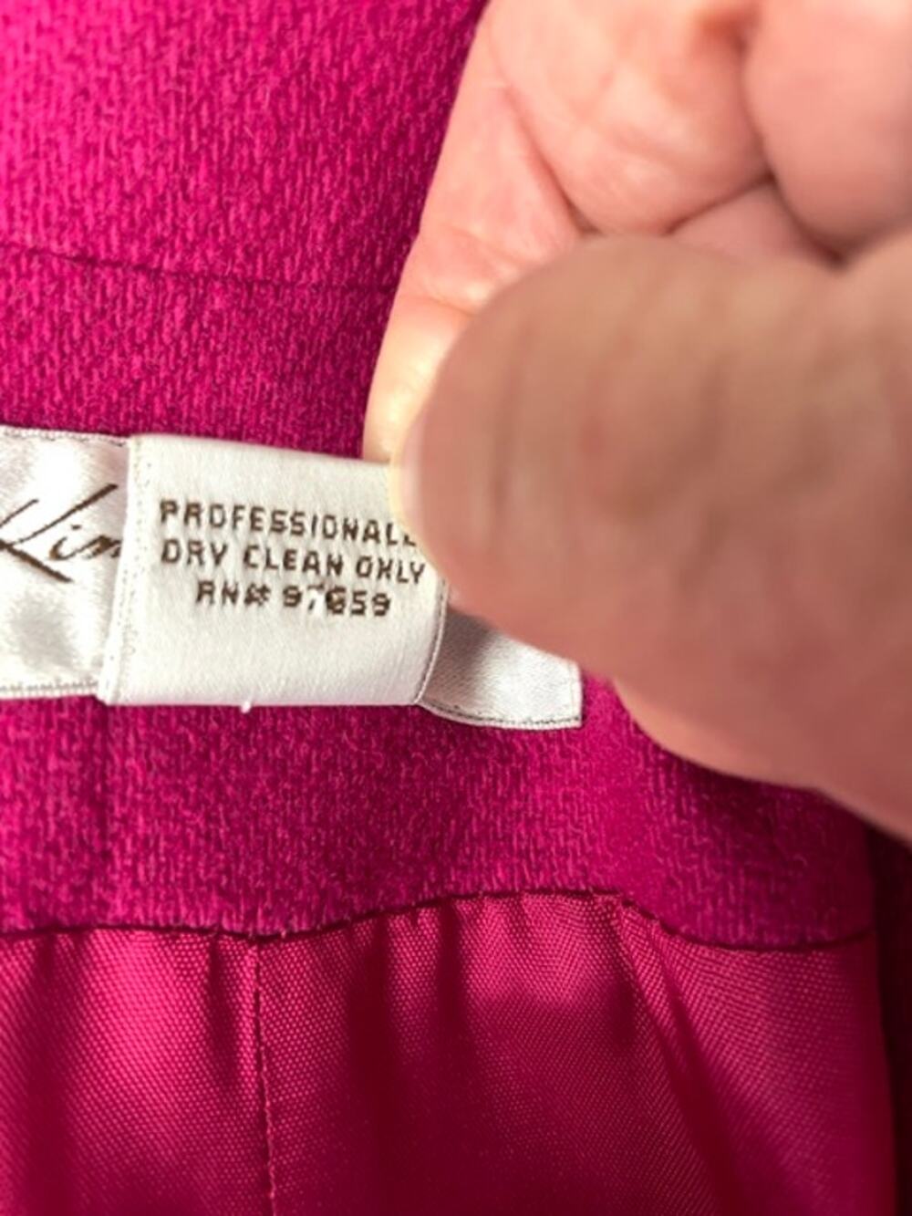 Kim Rogers 100% Merino Wool Skirt Suit Women 8 Fuchsia Pink Zip Jacket